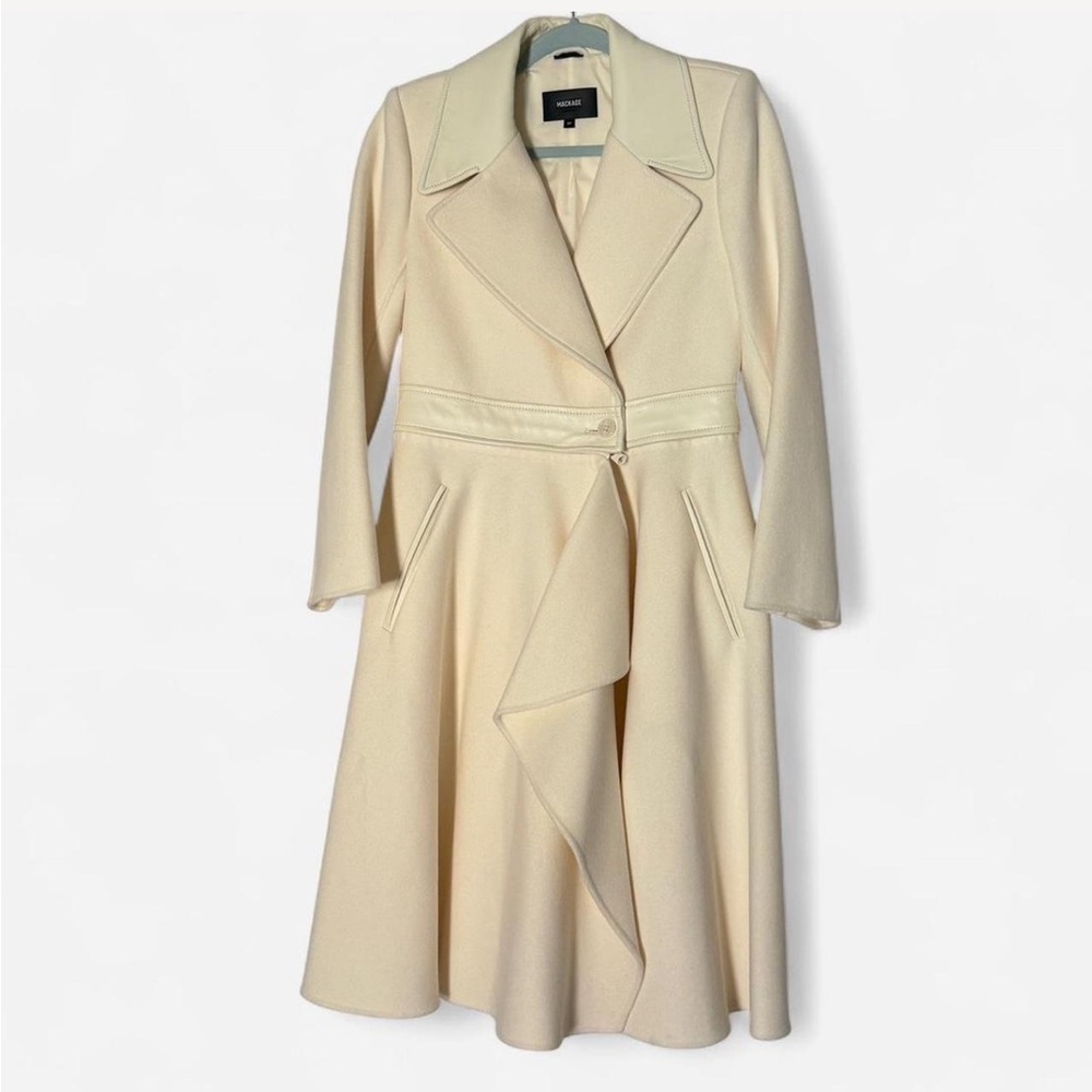 Mackage rose 2-in-1 double-face wool/leather jacket & long coat in cream - Picture 3 of 9
